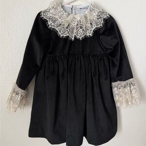 MI LOVES Beautiful Black Velvet dress with white lace